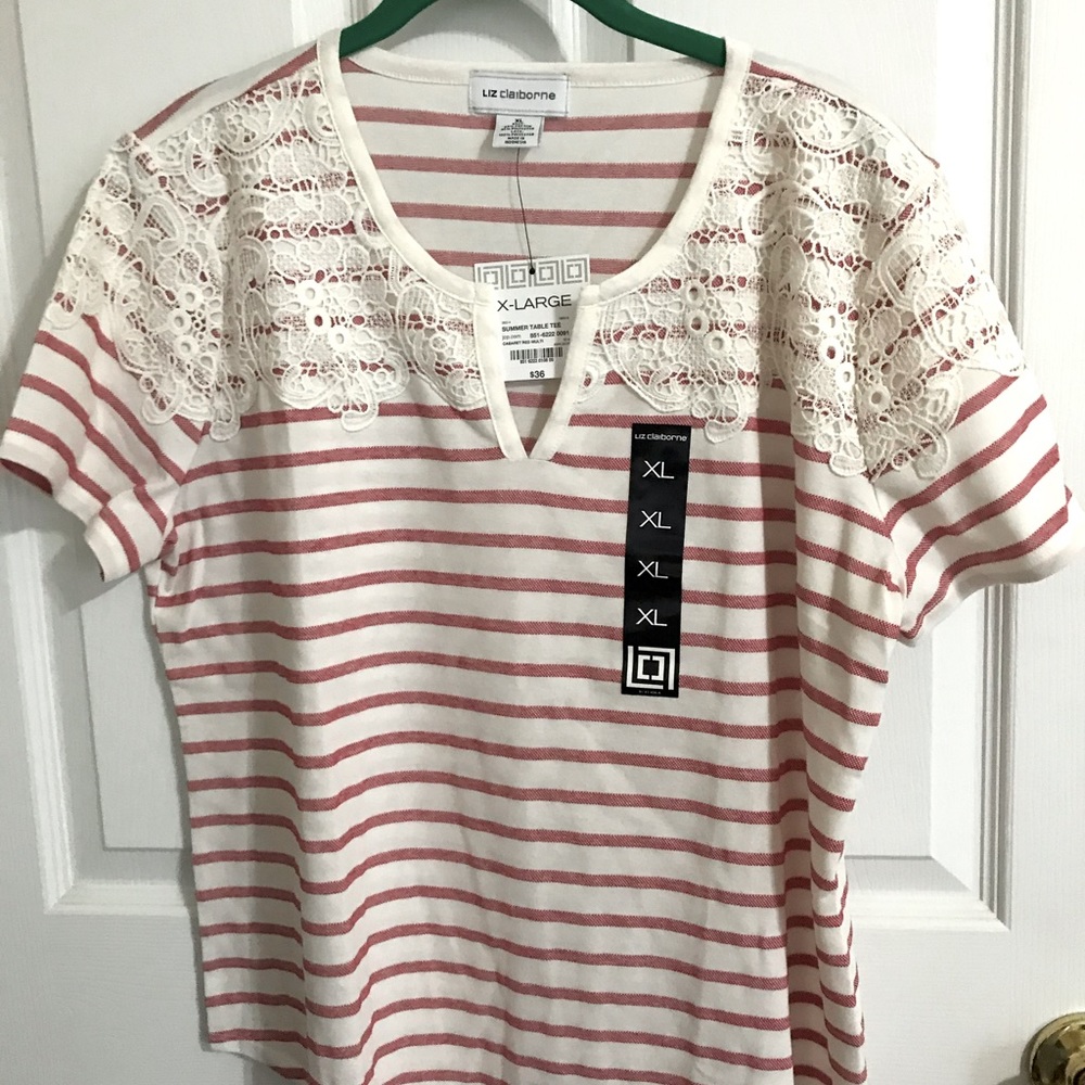 N/W Tags Liz Claiborne Red & White Top